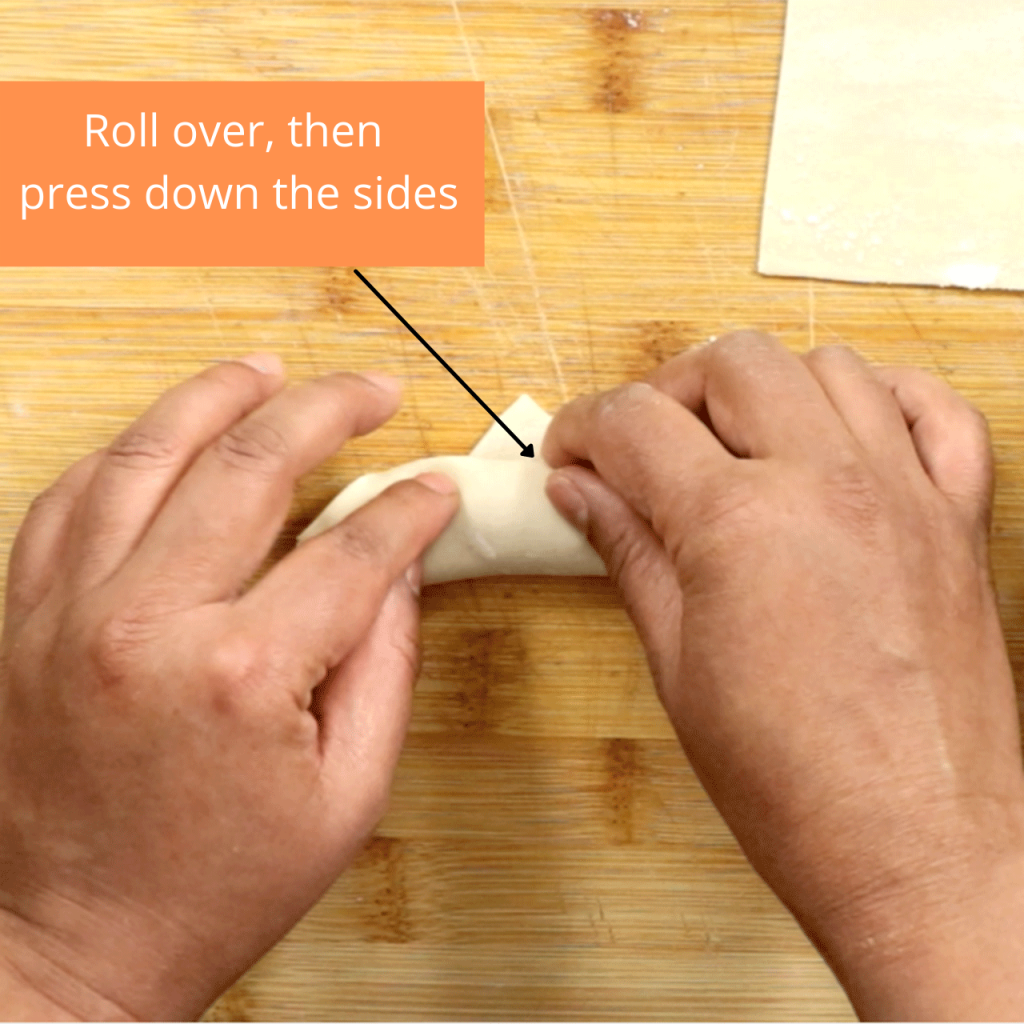 Step 3 - Folding a wonton.