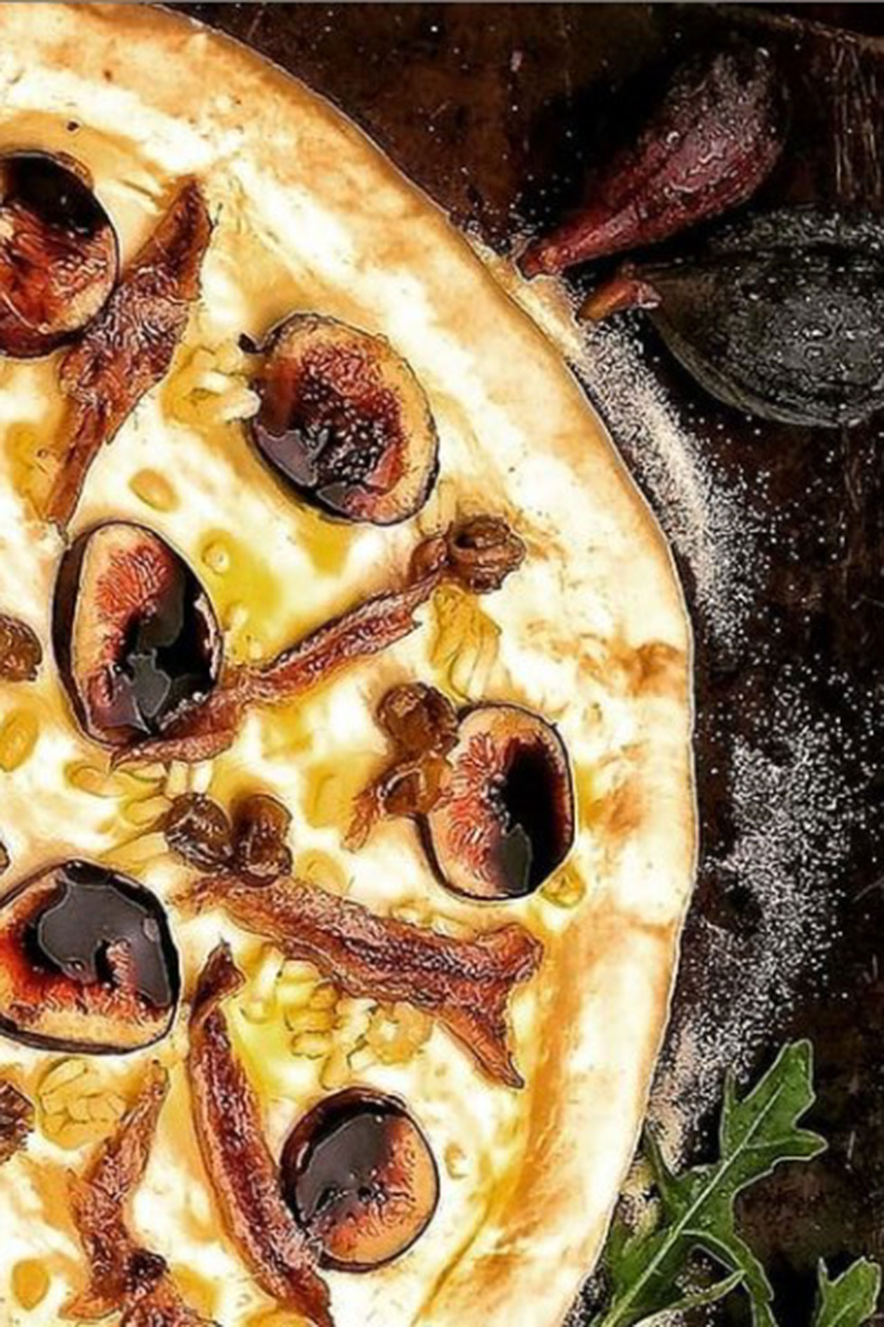 If you love anchovy pizza, this one is for you. The nutty pecorino crusted pizza crust and sweet ripe figs offers the perfect contrast to salty anchovies.