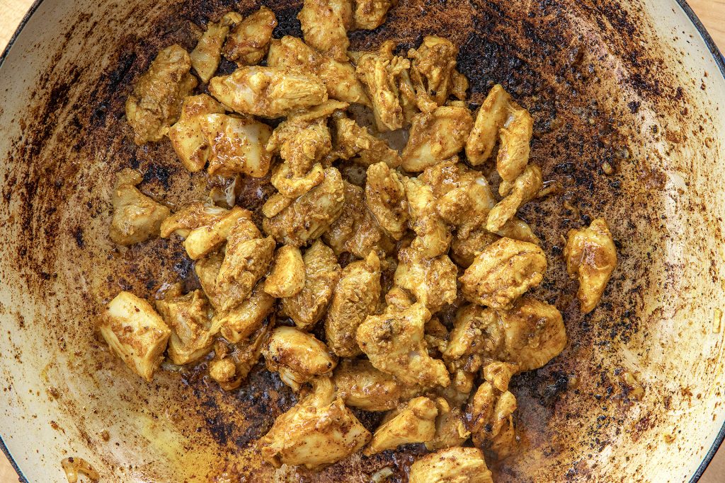 Fry the marinated chicken