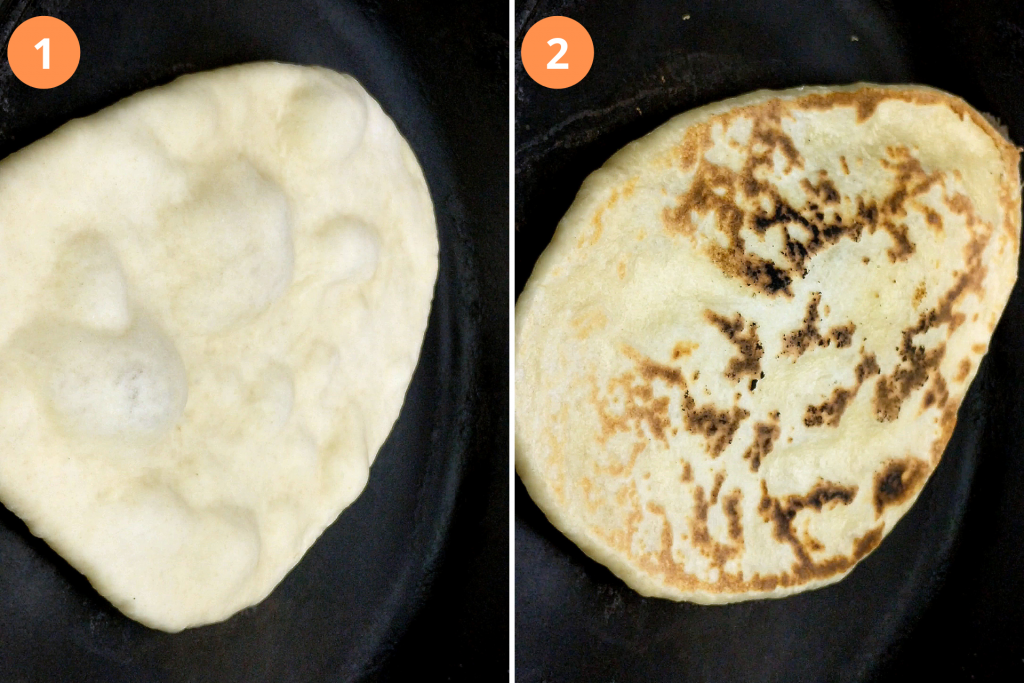 Cooking Naan on a hot skillet