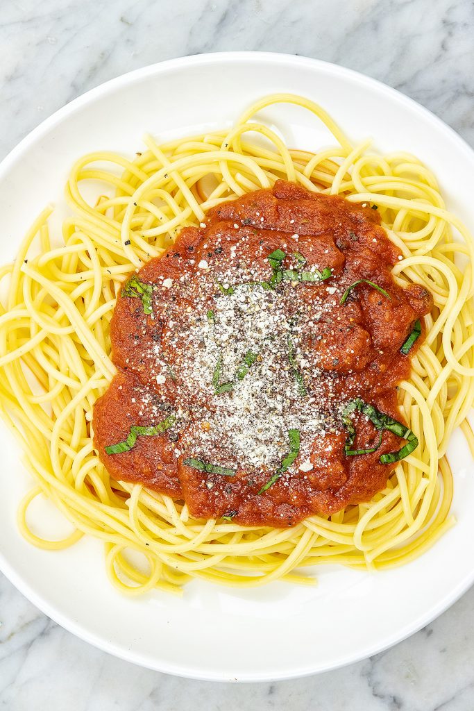 Pasta with thick spaghetti sauce