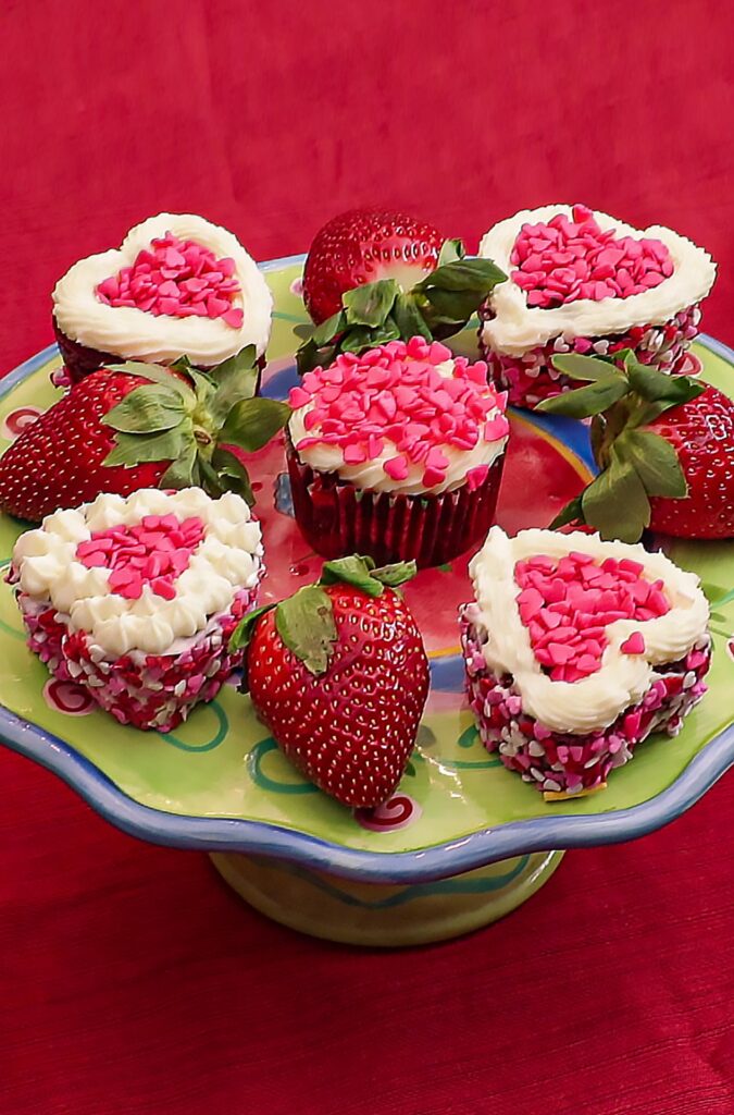 Heart shaped mini red velvet cakes